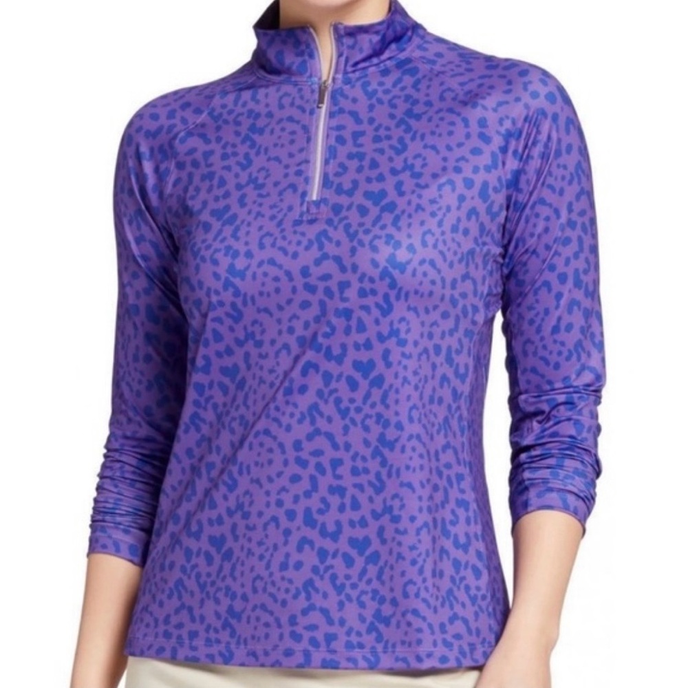Purple Leopard Print Athletic Top XS 1/4 Zip Workout Running Pullover